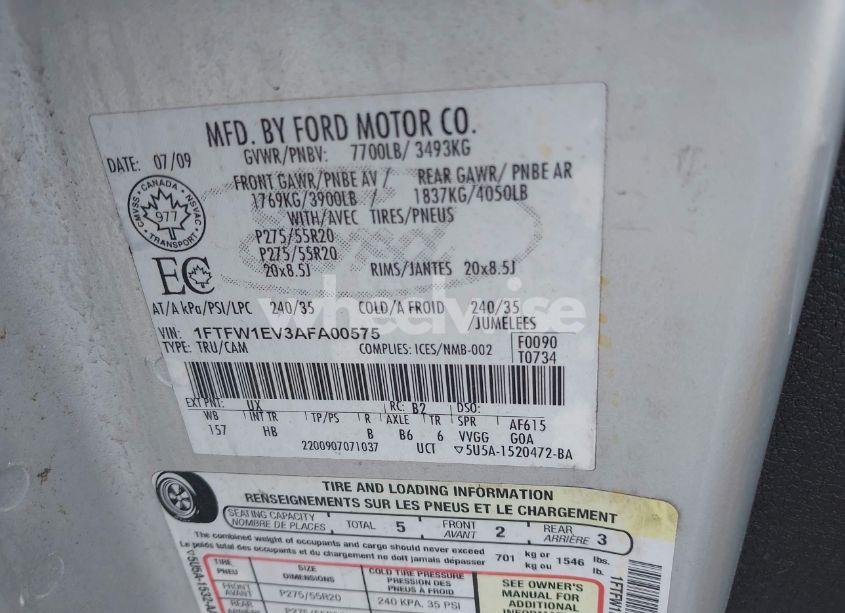 Photo 9 of 2010 Ford F150 SUPERCREW (VIN 1FTFW1EV3AFA00575)