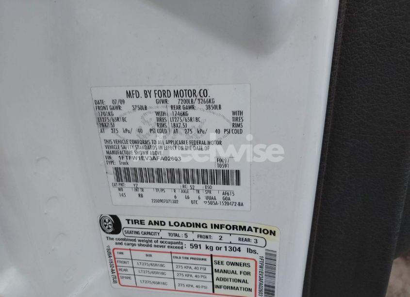 Photo 9 of 2010 Ford F-150 FX4/HARLEY-DAVIDSON/KING RANCH/LARIAT/PLATINUM/XL/XLT (VIN 1FTFW1EV3AFA02603)