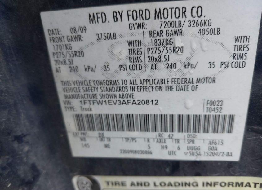 Photo 9 of 2010 Ford F-150 LARIAT/FX4/XL/XLT (VIN 1FTFW1EV3AFA20812)