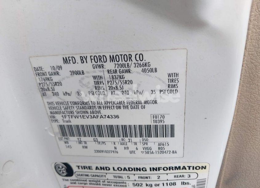 Photo 9 of 2010 Ford F-150 FX4/HARLEY-DAVIDSON/KING RANCH/LARIAT/PLATINUM/XL/XLT (VIN 1FTFW1EV3AFA74336)