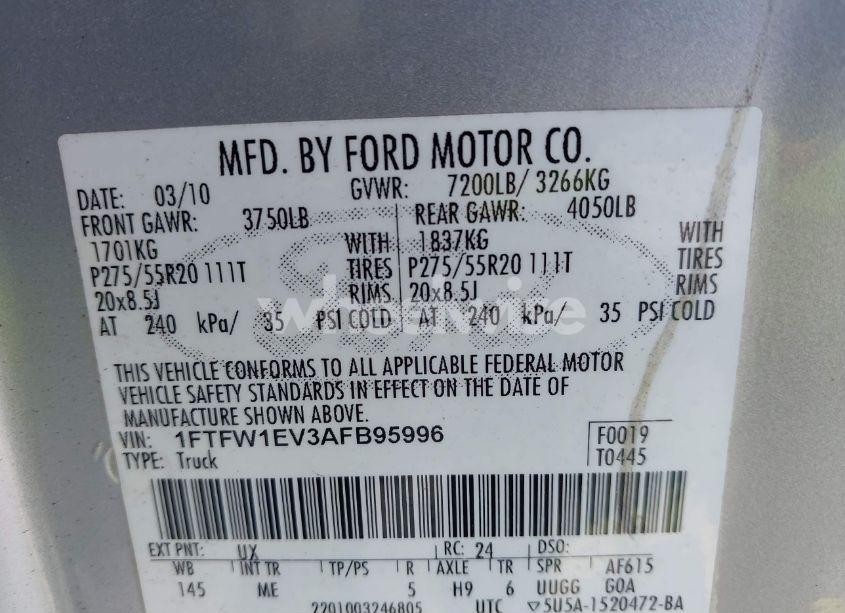 Photo 9 of 2010 Ford F-150 XLT (VIN 1FTFW1EV3AFB95996)