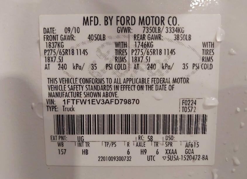 Photo 9 of 2010 Ford F-150 FX4/HARLEY-DAVIDSON/KING RANCH/LARIAT/PLATINUM/XL/XLT (VIN 1FTFW1EV3AFD79870)