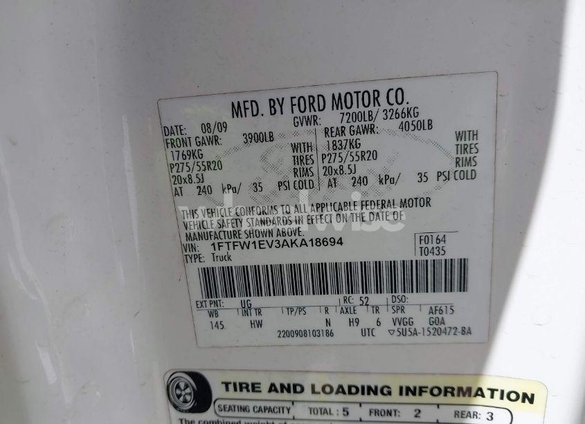 Photo 9 of 2010 Ford F-150 FX4/HARLEY-DAVIDSON/KING RANCH/LARIAT/PLATINUM/XL/XLT (VIN 1FTFW1EV3AKA18694)