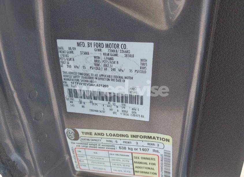 Photo 9 of 2010 Ford F-150 FX4/HARLEY-DAVIDSON/KING RANCH/LARIAT/PLATINUM/XL/XLT (VIN 1FTFW1EV3AKA21269)