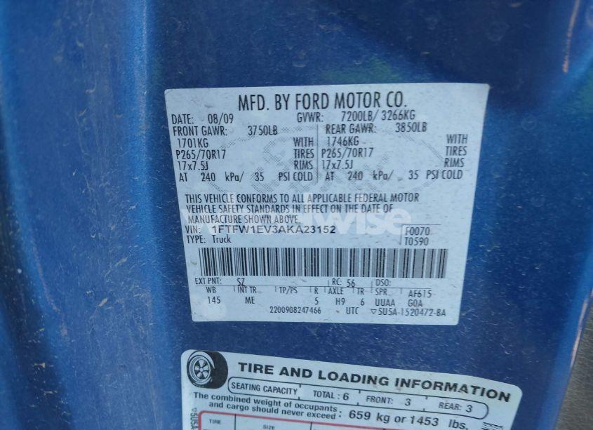 Photo 9 of 2010 Ford F-150 FX4/HARLEY-DAVIDSON/KING RANCH/LARIAT/PLATINUM/XL/XLT (VIN 1FTFW1EV3AKA23152)