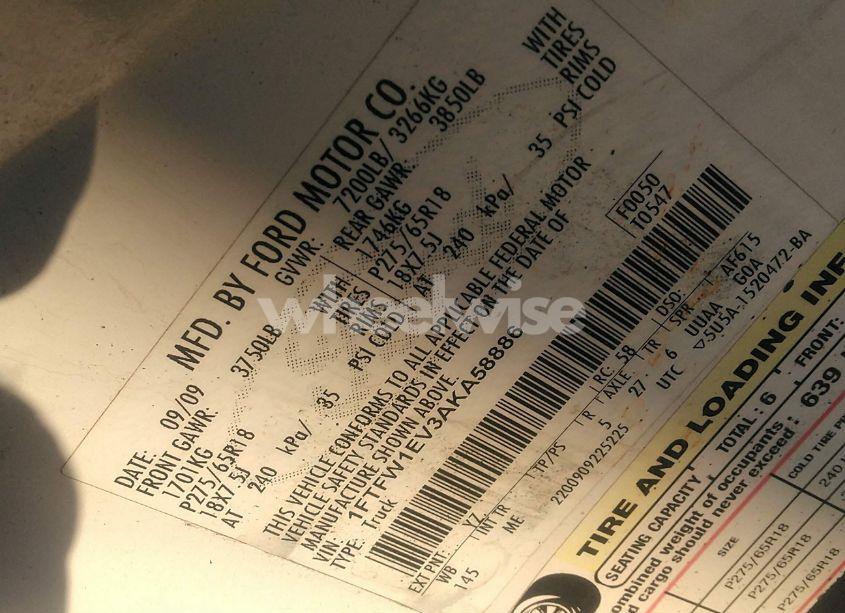 Photo 9 of 2010 Ford F-150 FX4/HARLEY-DAVIDSON/KING RANCH/LARIAT/PLATINUM/XL/XLT (VIN 1FTFW1EV3AKA58886)