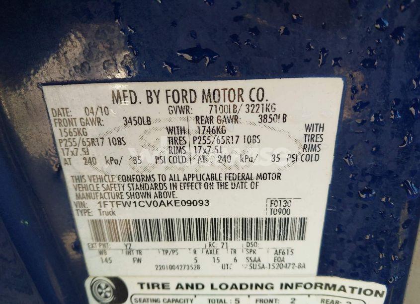 Photo 9 of 2010 Ford F-150 FX4/HARLEY-DAVIDSON/KING RANCH/LARIAT/PLATINUM/XL/XLT (VIN 1FTFW1EV3AKA59519)