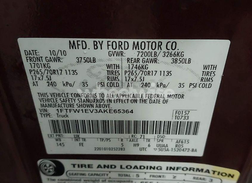 Photo 9 of 2010 Ford F-150 FX4/HARLEY-DAVIDSON/KING RANCH/LARIAT/PLATINUM/XL/XLT (VIN 1FTFW1EV3AKE65364)