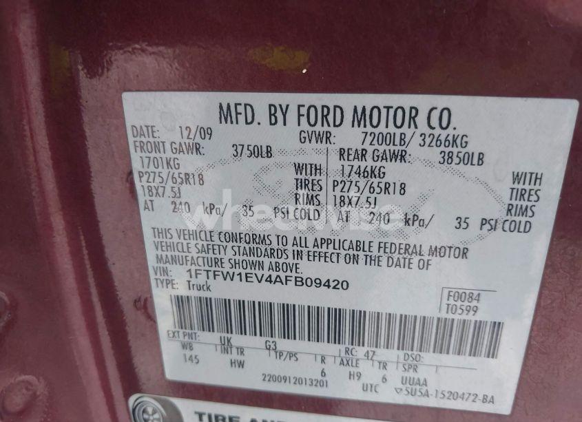 Photo 9 of 2010 Ford F-150 LARIAT (VIN 1FTFW1EV4AFB09420)