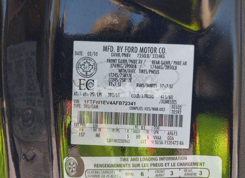 Photo 9 of 2010 Ford F-150 FX4/HARLEY-DAVIDSON/KING RANCH/LARIAT/PLATINUM/XL/XLT (VIN 1FTFW1EV4AFB72341)