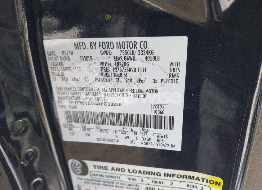 Photo 9 of 2010 Ford F-150 FX4/HARLEY-DAVIDSON/KING RANCH/LARIAT/PLATINUM/XL/XLT (VIN 1FTFW1EV4AFC33235)