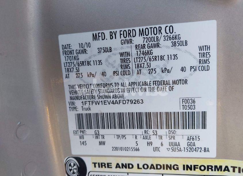 Photo 9 of 2010 Ford F-150 (VIN 1FTFW1EV4AFD79263)