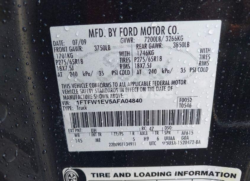 Photo 9 of 2010 Ford F-150 FX4/HARLEY-DAVIDSON/KING RANCH/LARIAT/PLATINUM/XL/XLT (VIN 1FTFW1EV5AFA04840)