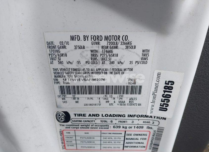 Photo 9 of 2010 Ford F-150 FX4/HARLEY-DAVIDSON/KING RANCH/LARIAT/PLATINUM/XL/XLT (VIN 1FTFW1EV5AFB62076)