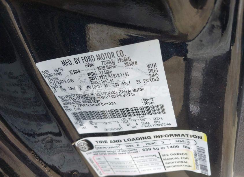 Photo 9 of 2010 Ford F-150 FX4/HARLEY-DAVIDSON/KING RANCH/LARIAT/PLATINUM/XL/XLT (VIN 1FTFW1EV5AFC81231)