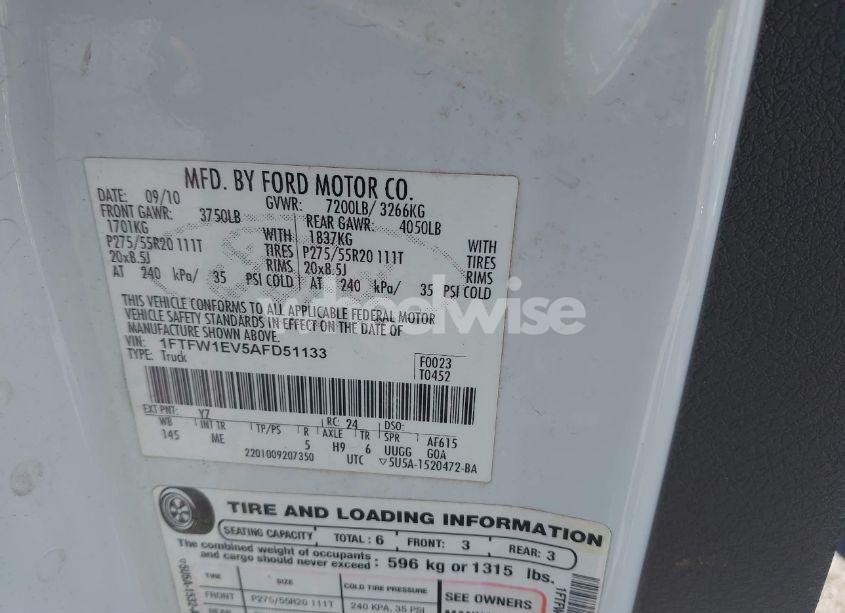 Photo 9 of 2010 Ford F-150 FX4/HARLEY-DAVIDSON/KING RANCH/LARIAT/PLATINUM/XL/XLT (VIN 1FTFW1EV5AFD51133)