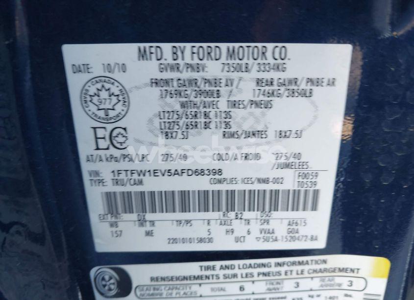 Photo 9 of 2010 Ford F-150 FX4/HARLEY-DAVIDSON/KING RANCH/LARIAT/PLATINUM/XL/XLT (VIN 1FTFW1EV5AFD68398)