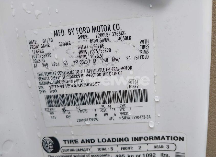 Photo 9 of 2010 Ford F-150 FX4/HARLEY-DAVIDSON/KING RANCH/LARIAT/PLATINUM/XL/XLT (VIN 1FTFW1EV5AKB69357)