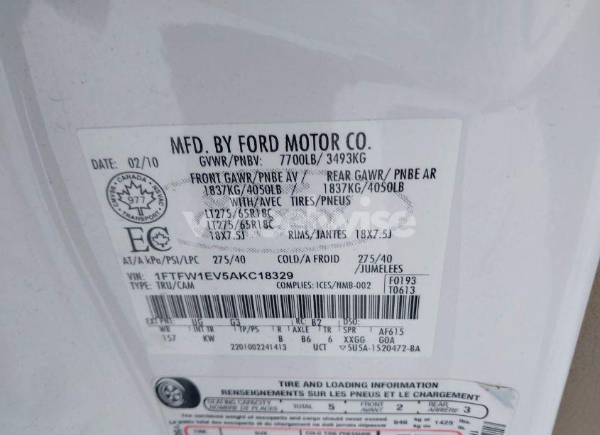 Photo 9 of 2010 Ford F-150 FX4/HARLEY-DAVIDSON/KING RANCH/LARIAT/PLATINUM/XL/XLT (VIN 1FTFW1EV5AKC18329)