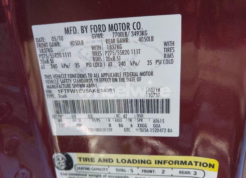 Photo 9 of 2010 Ford F-150 LARIAT (VIN 1FTFW1EV5AKE14061)