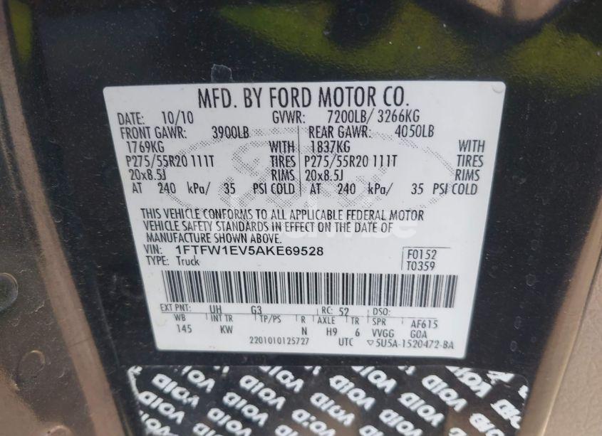 Photo 9 of 2010 Ford F-150 FX4/HARLEY-DAVIDSON/KING RANCH/LARIAT/PLATINUM/XL/XLT (VIN 1FTFW1EV5AKE69528)