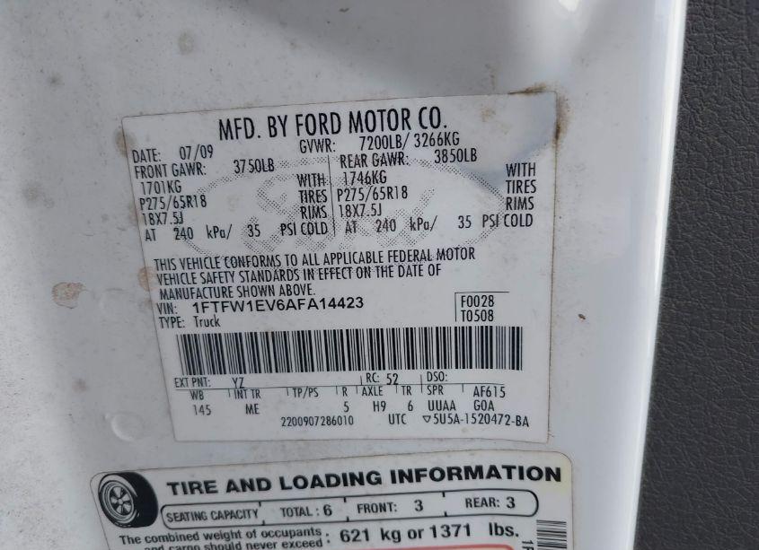 Photo 9 of 2010 Ford F-150 FX4/HARLEY-DAVIDSON/KING RANCH/LARIAT/PLATINUM/XL/XLT (VIN 1FTFW1EV6AFA14423)