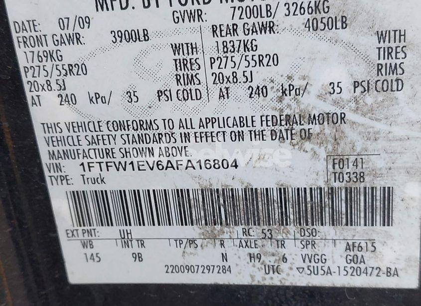 Photo 9 of 2010 Ford F-150 FX4/HARLEY-DAVIDSON/KING RANCH/LARIAT/PLATINUM/XL/XLT (VIN 1FTFW1EV6AFA16804)