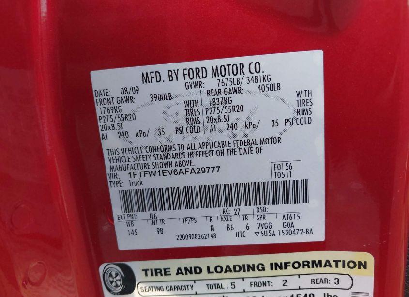 Photo 9 of 2010 Ford F-150 FX4/HARLEY-DAVIDSON/KING RANCH/LARIAT/PLATINUM/XL/XLT (VIN 1FTFW1EV6AFA29777)