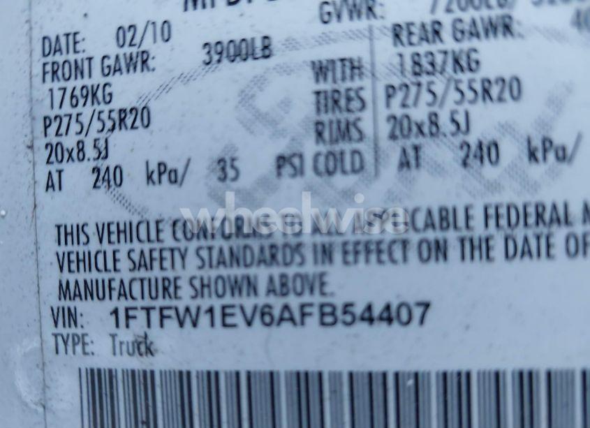Photo 9 of 2010 Ford F-150 FX4/HARLEY-DAVIDSON/KING RANCH/LARIAT/PLATINUM/XL/XLT (VIN 1FTFW1EV6AFB54407)