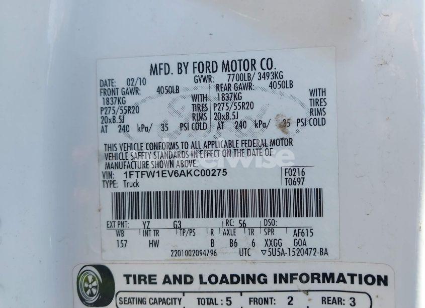 Photo 9 of 2010 Ford F-150 FX4/HARLEY-DAVIDSON/KING RANCH/LARIAT/PLATINUM/XL/XLT (VIN 1FTFW1EV6AKC00275)