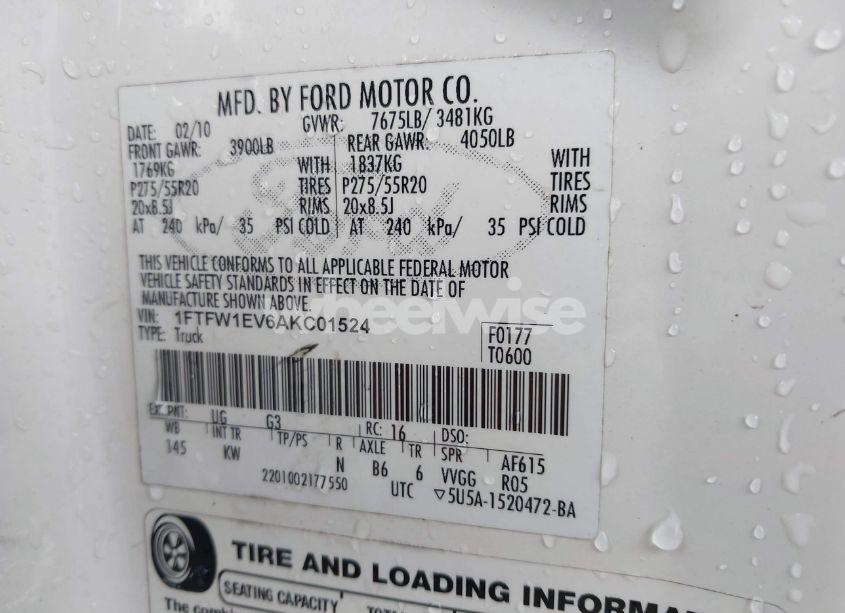 Photo 9 of 2010 Ford F-150 FX4/HARLEY-DAVIDSON/KING RANCH/LARIAT/PLATINUM/XL/XLT (VIN 1FTFW1EV6AKC01524)