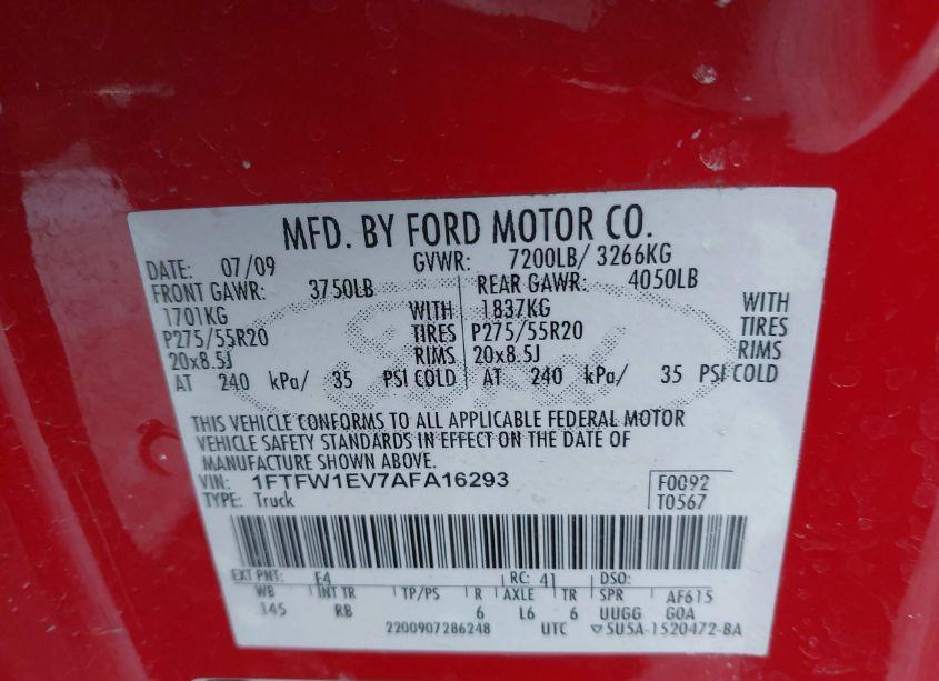 Photo 9 of 2010 Ford F-150 (VIN 1FTFW1EV7AFA16293)