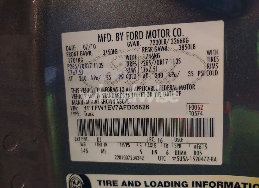 Photo 9 of 2010 Ford F-150 FX4/HARLEY-DAVIDSON/KING RANCH/LARIAT/PLATINUM/XL/XLT (VIN 1FTFW1EV7AFD05626)