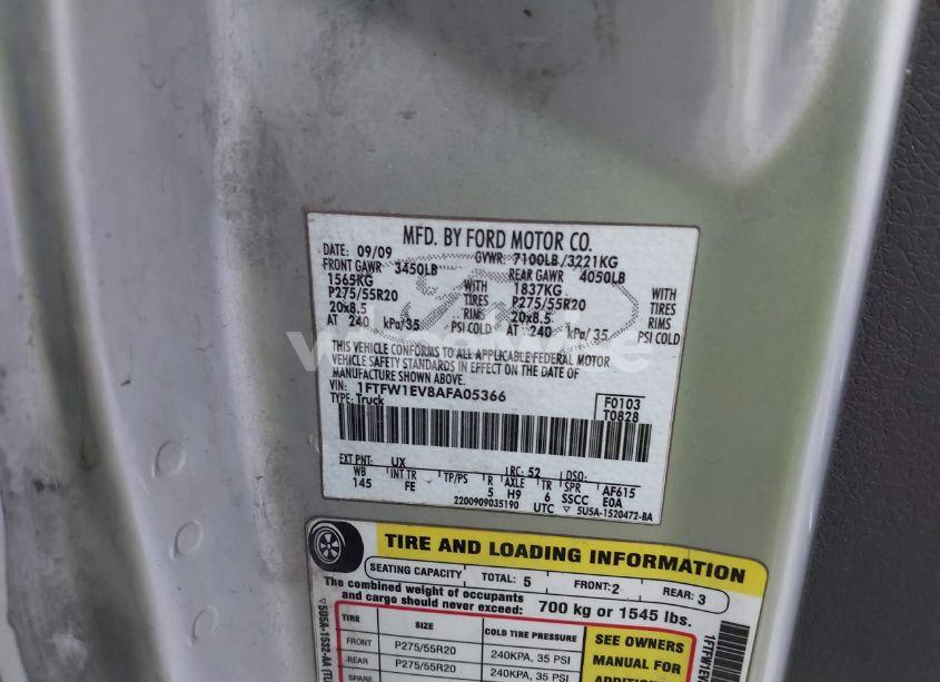 Photo 9 of 2010 Ford F-150 FX4/HARLEY-DAVIDSON/KING RANCH/LARIAT/PLATINUM/XL/XLT (VIN 1FTFW1EV8AFA05366)