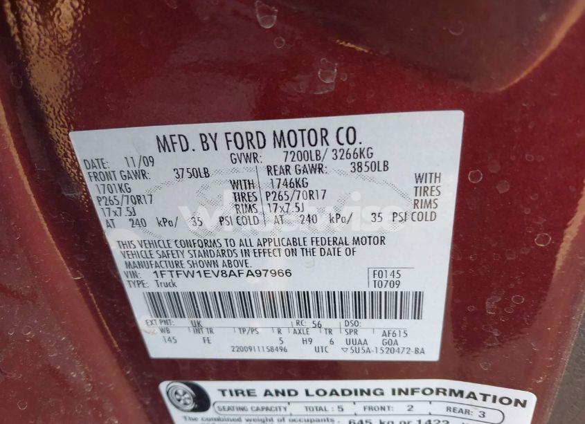 Photo 9 of 2010 Ford F-150 FX4/HARLEY-DAVIDSON/KING RANCH/LARIAT/PLATINUM/XL/XLT (VIN 1FTFW1EV8AFA97966)