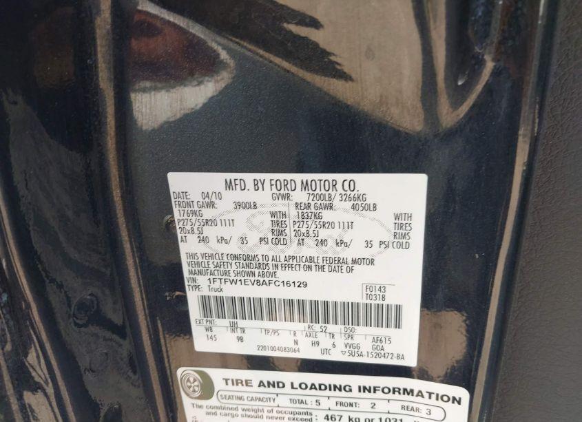 Photo 9 of 2010 Ford F-150 FX4/HARLEY-DAVIDSON/KING RANCH/LARIAT/PLATINUM/XL/XLT (VIN 1FTFW1EV8AFC16129)