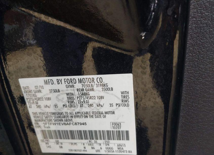 Photo 9 of 2010 Ford F-150 FX4/HARLEY-DAVIDSON/KING RANCH/LARIAT/PLATINUM/XL/XLT (VIN 1FTFW1EV8AFC87945)