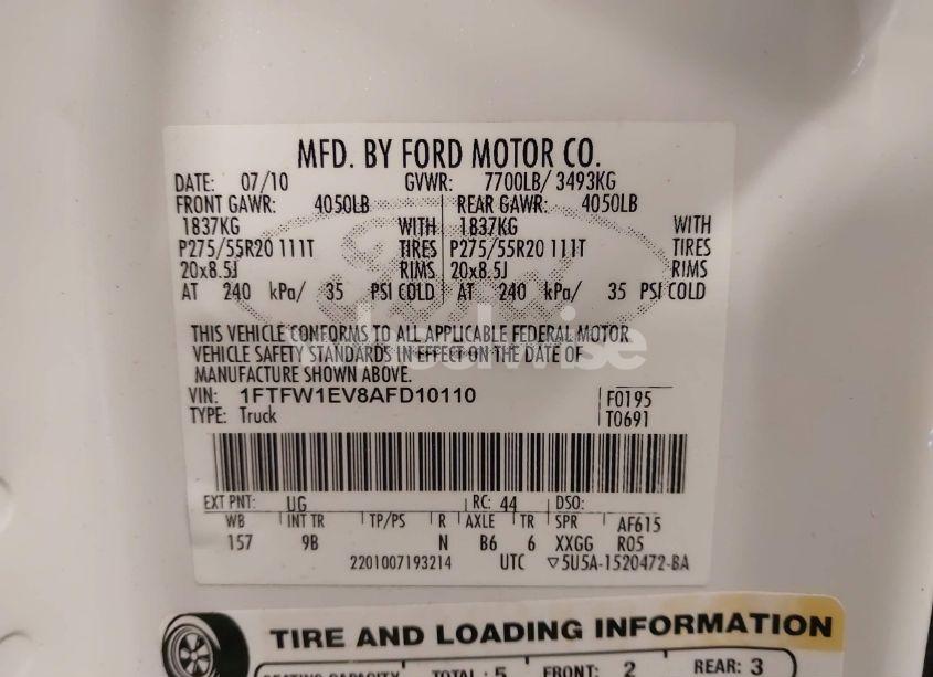 Photo 9 of 2010 Ford F-150 FX4/HARLEY-DAVIDSON/KING RANCH/LARIAT/PLATINUM/XL/XLT (VIN 1FTFW1EV8AFD10110)
