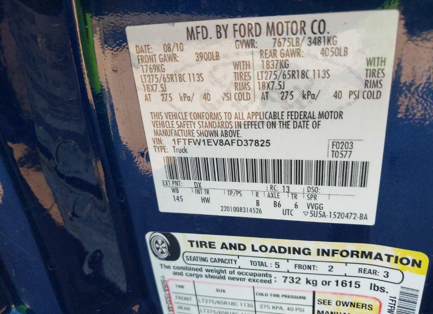 Photo 9 of 2010 Ford F-150 FX4/HARLEY-DAVIDSON/KING RANCH/LARIAT/PLATINUM/XL/XLT (VIN 1FTFW1EV8AFD37825)