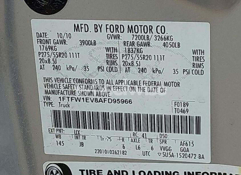 Photo 9 of 2010 Ford F-150 FX4 (VIN 1FTFW1EV8AFD95966)