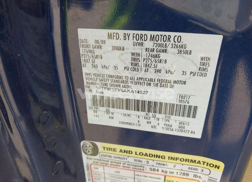 Photo 9 of 2010 Ford F-150 FX4/HARLEY-DAVIDSON/KING RANCH/LARIAT/PLATINUM/XL/XLT (VIN 1FTFW1EV8AKA14527)