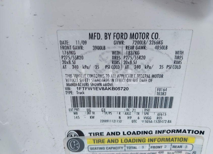 Photo 9 of 2010 Ford F-150 FX4/HARLEY-DAVIDSON/KING RANCH/LARIAT/PLATINUM/XL/XLT (VIN 1FTFW1EV8AKB05720)