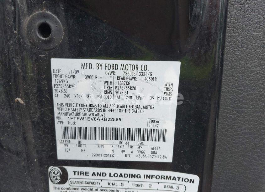 Photo 9 of 2010 Ford F-150 FX4/HARLEY-DAVIDSON/KING RANCH/LARIAT/PLATINUM/XL/XLT (VIN 1FTFW1EV8AKB22565)