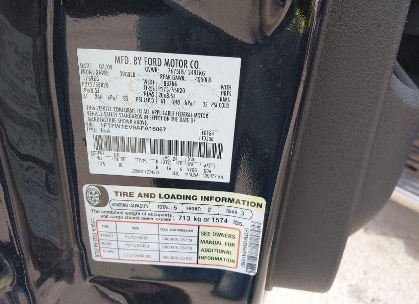 Photo 9 of 2010 Ford F-150 LARIAT/FX4/XL/XLT (VIN 1FTFW1EV9AFA16067)