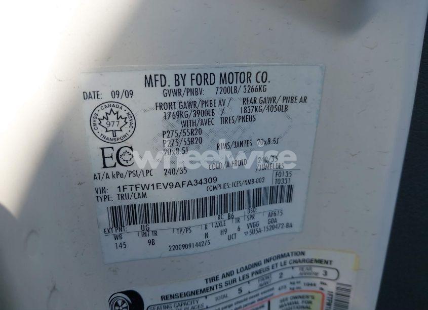 Photo 9 of 2010 Ford F-150 FX4/HARLEY-DAVIDSON/KING RANCH/LARIAT/PLATINUM/XL/XLT (VIN 1FTFW1EV9AFA34309)