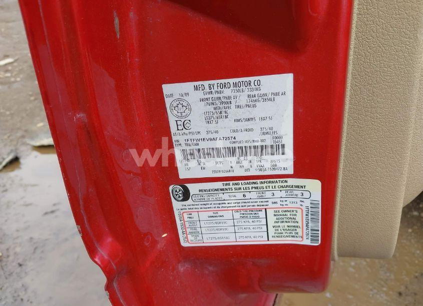 Photo 9 of 2010 Ford F-150 FX4/HARLEY-DAVIDSON/KING RANCH/LARIAT/PLATINUM/XL/XLT (VIN 1FTFW1EV9AFA72574)