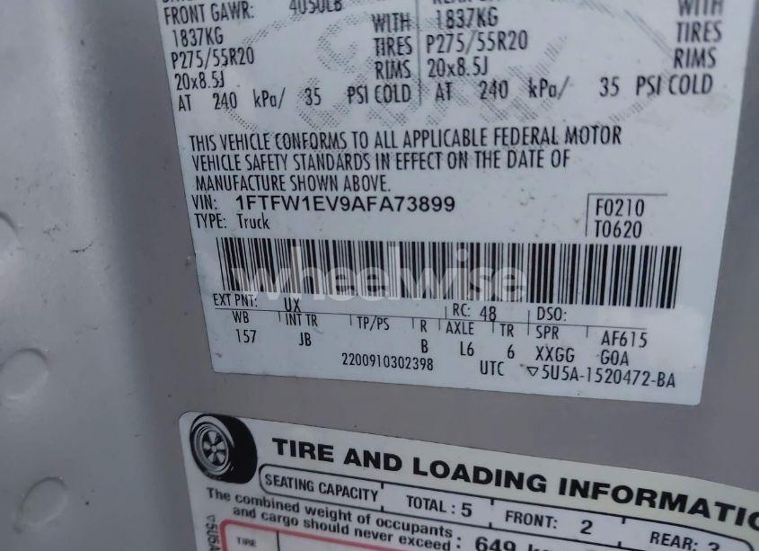 Photo 9 of 2010 Ford F150 SUPERCREW (VIN 1FTFW1EV9AFA73899)