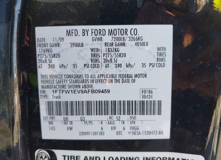 Photo 9 of 2010 Ford F-150 FX4/HARLEY-DAVIDSON/KING RANCH/LARIAT/PLATINUM/XL/XLT (VIN 1FTFW1EV9AFB09459)