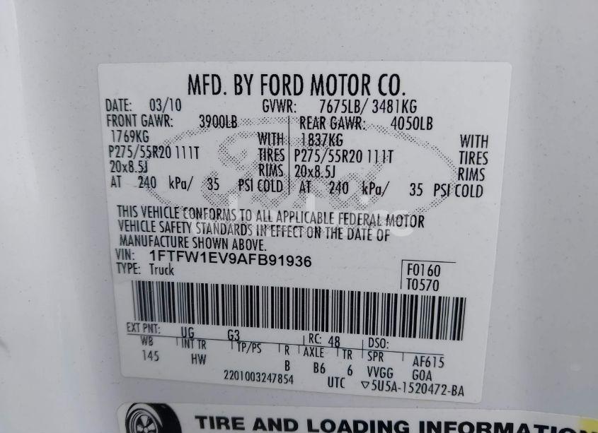 Photo 9 of 2010 Ford F-150 FX4/HARLEY-DAVIDSON/KING RANCH/LARIAT/PLATINUM/XL/XLT (VIN 1FTFW1EV9AFB91936)