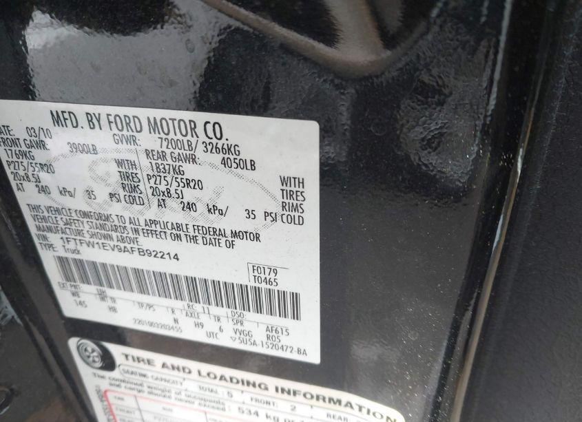 Photo 9 of 2010 Ford F-150 FX4/HARLEY-DAVIDSON/KING RANCH/LARIAT/PLATINUM/XL/XLT (VIN 1FTFW1EV9AFB92214)